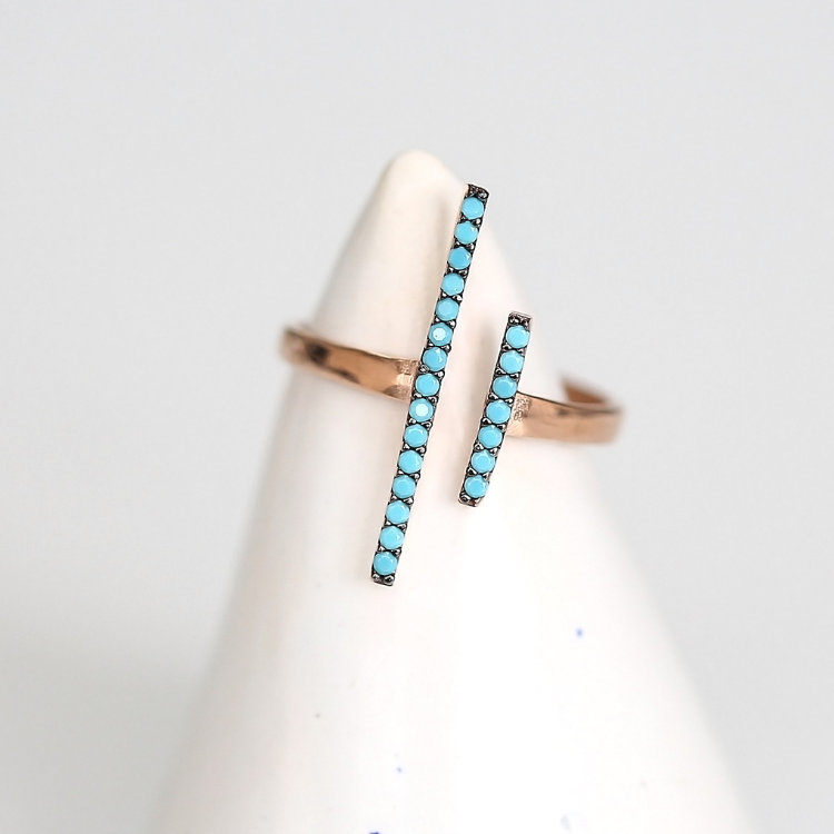 Sterling Silver Micro Pave Turquoise Bar Ring