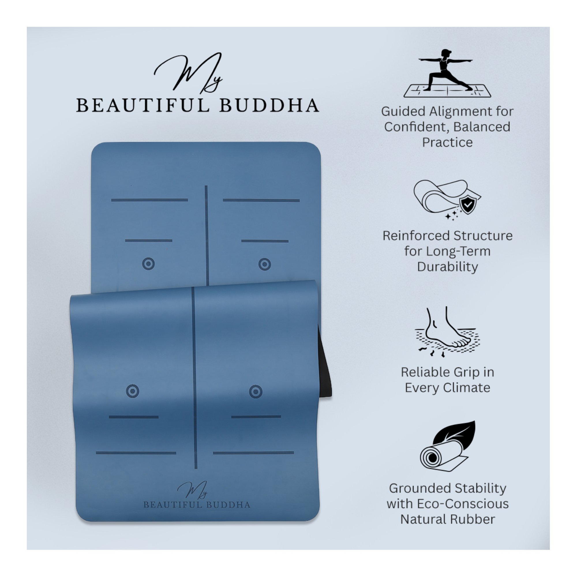 MBB Signature 5mm Studio Yoga Mat with a Carry Stretch Strap - Best Seller - Regal Blue