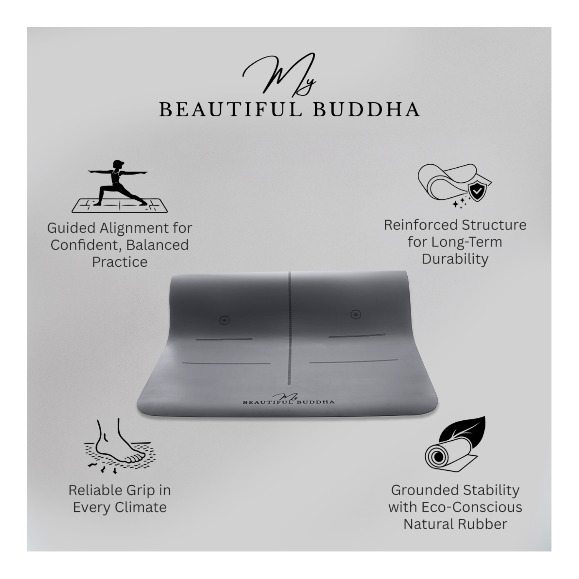 MBB Signature 5mm Studio Yoga Mat with a Carry Stretch Strap - Best Seller - Wolf Grey