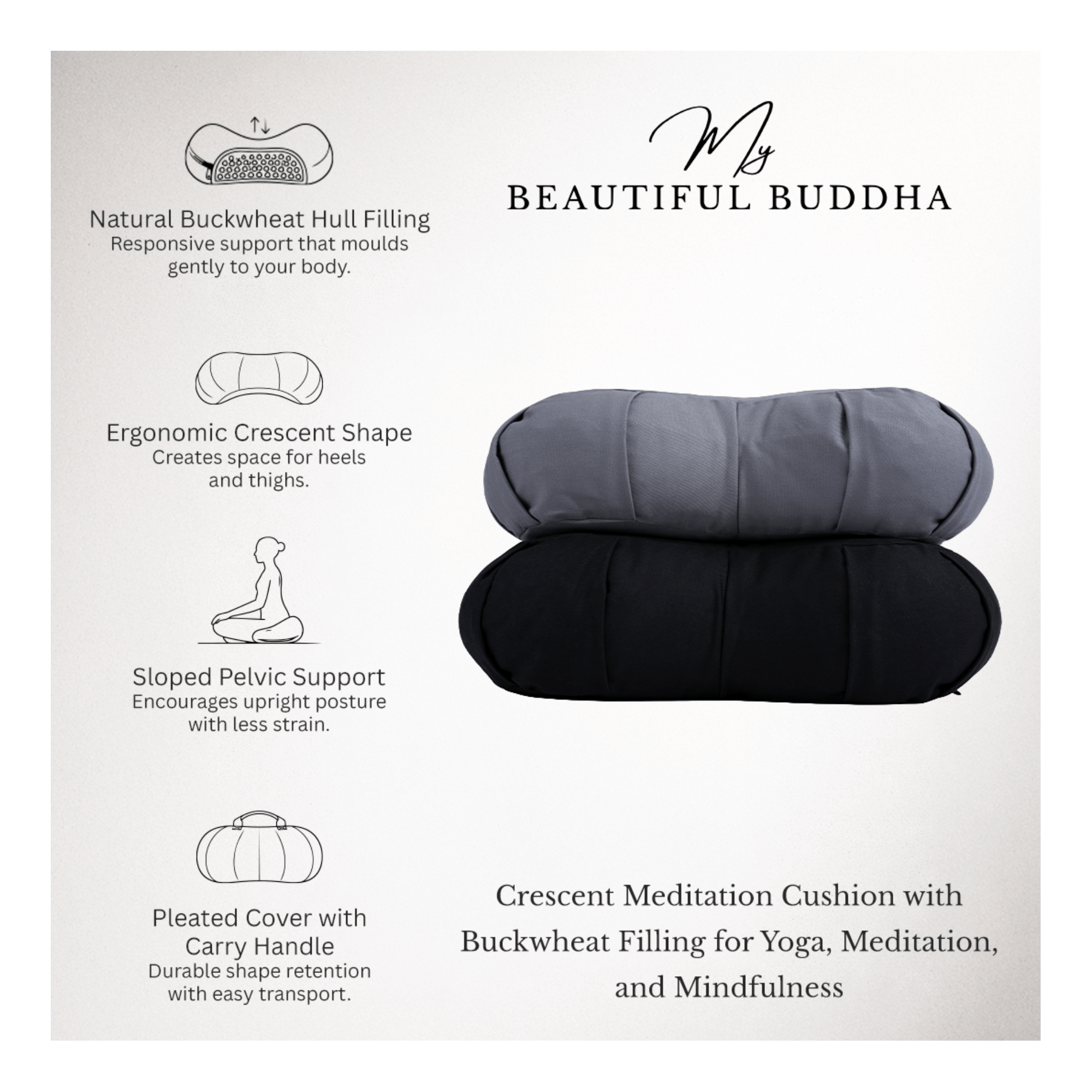 Studio + Crescent Yoga Bolster - Buckwheat Hull Fill - Pilates & Barre