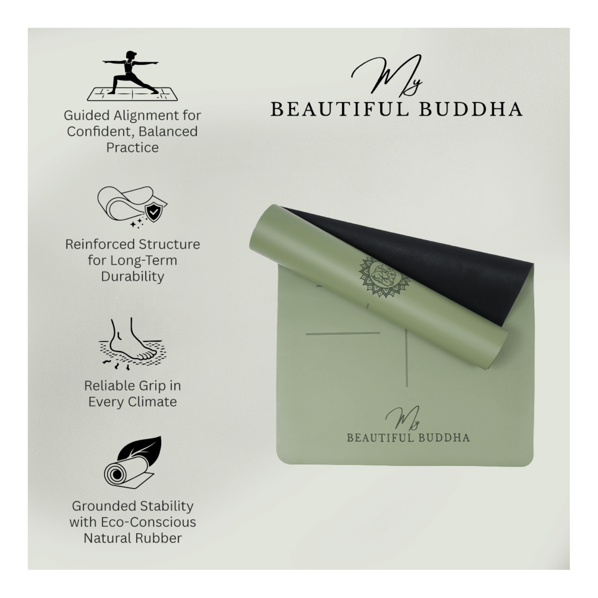 MBB Signature 5mm Studio Yoga Mat with a Carry Stretch Strap - Best Seller - Sage