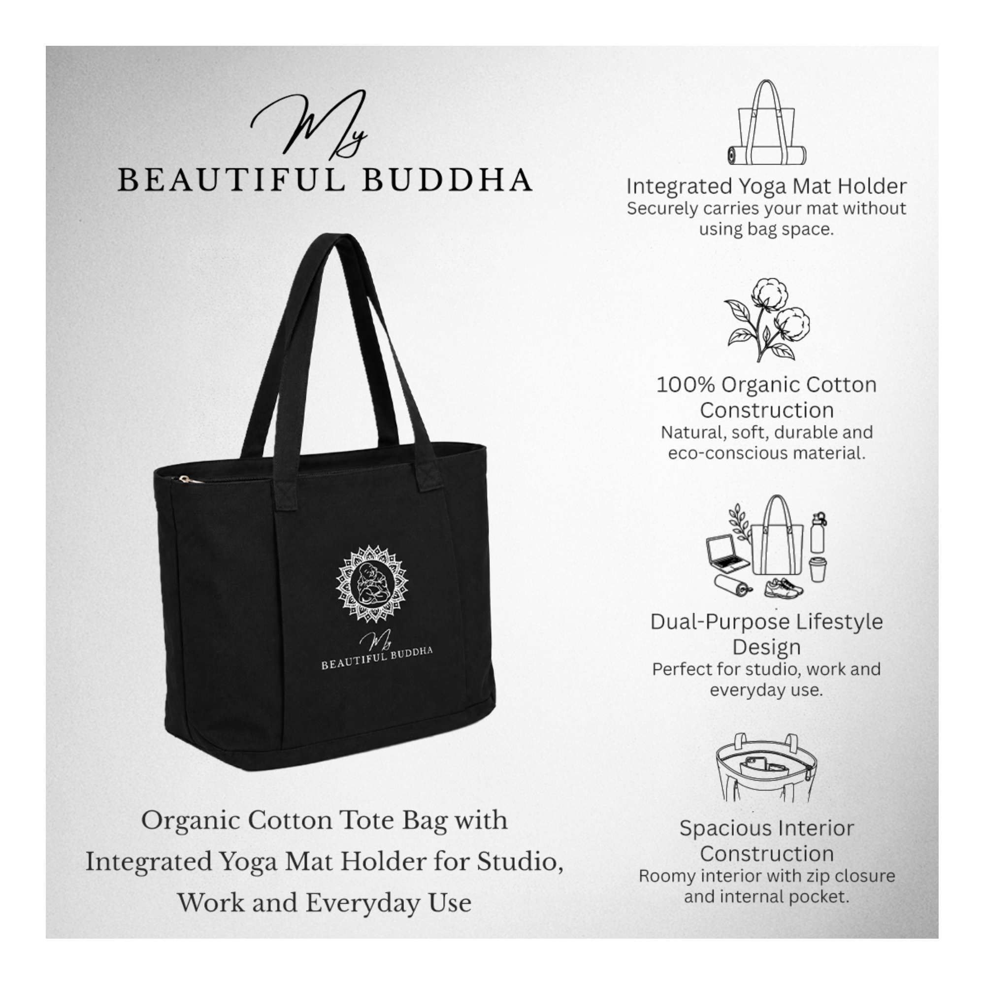 Shadow Cotton Tote Bag With Yoga Matt Holder