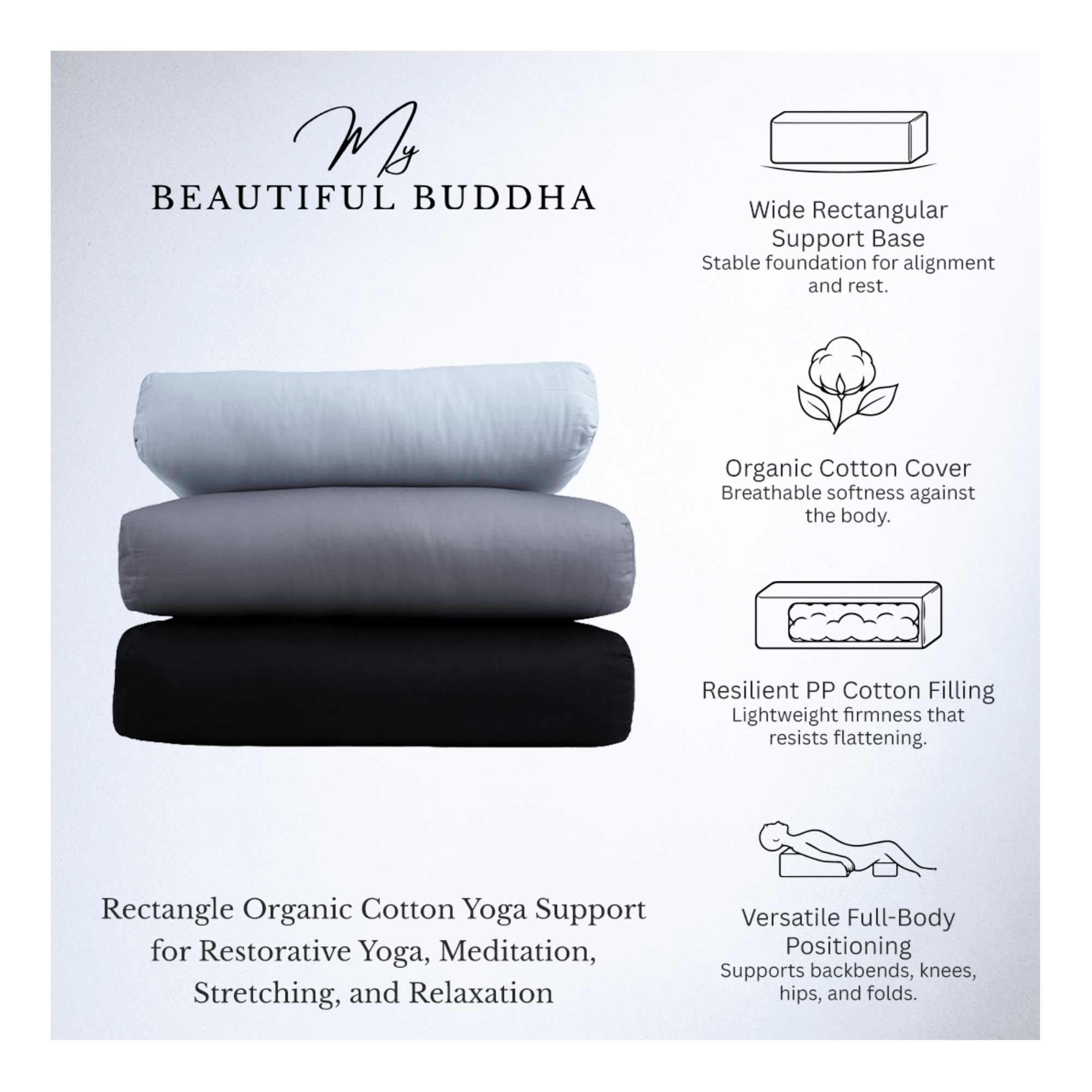 Studio + Rectangle Yoga Bolster - Pilates, Barre & Mobility Support Pillow