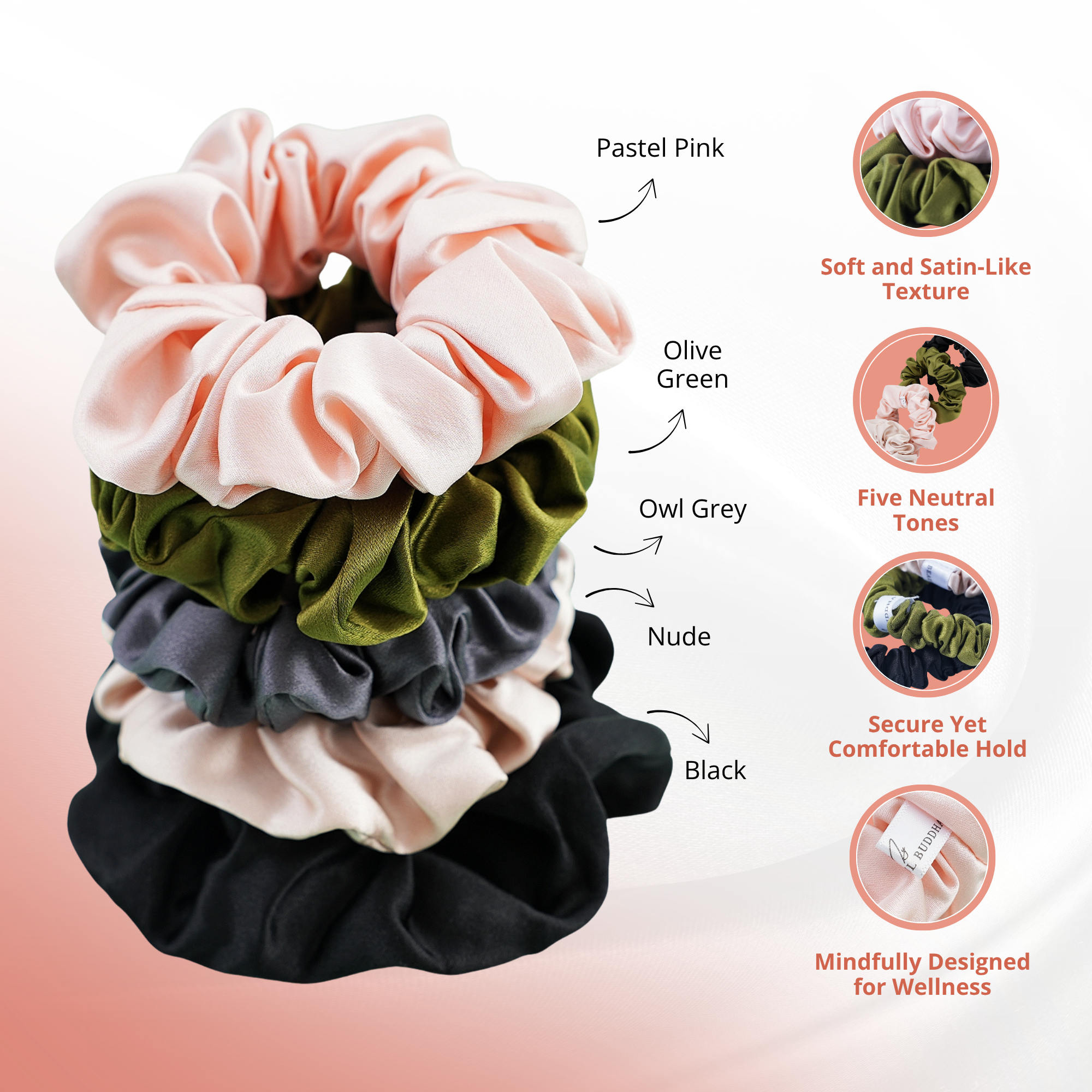 My Beautiful Buddha Pure Silk Scrunchie - Friction-Free - 1-Pack (Single)