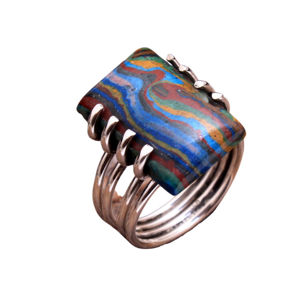 Rainbow Calsilica Ring
