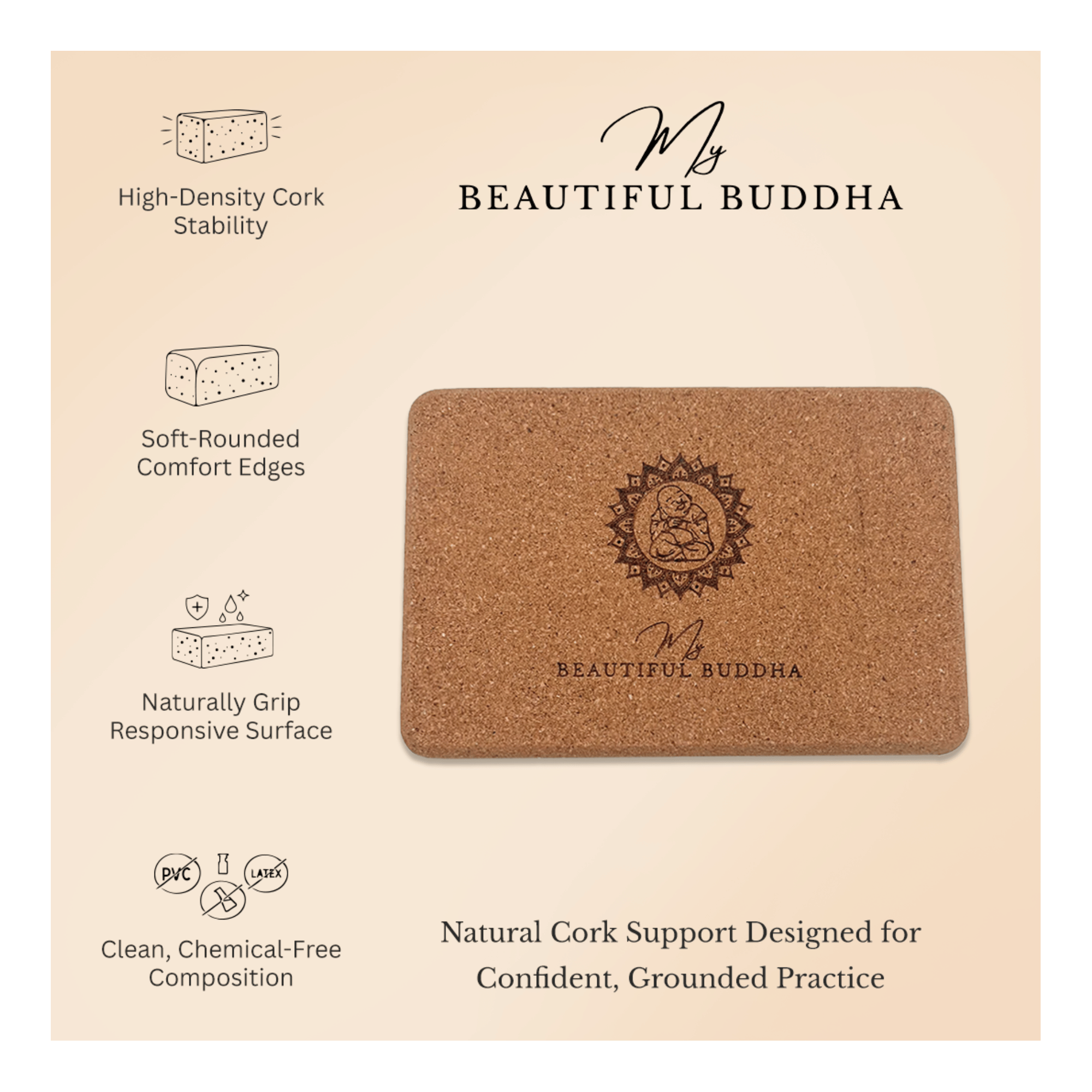 Cork Yoga Block - High Density Non-Slip Support - Yoga & Pilates