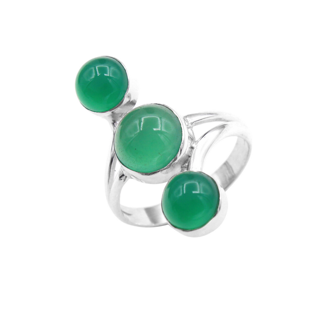 Three Stone Green Onyx Ring