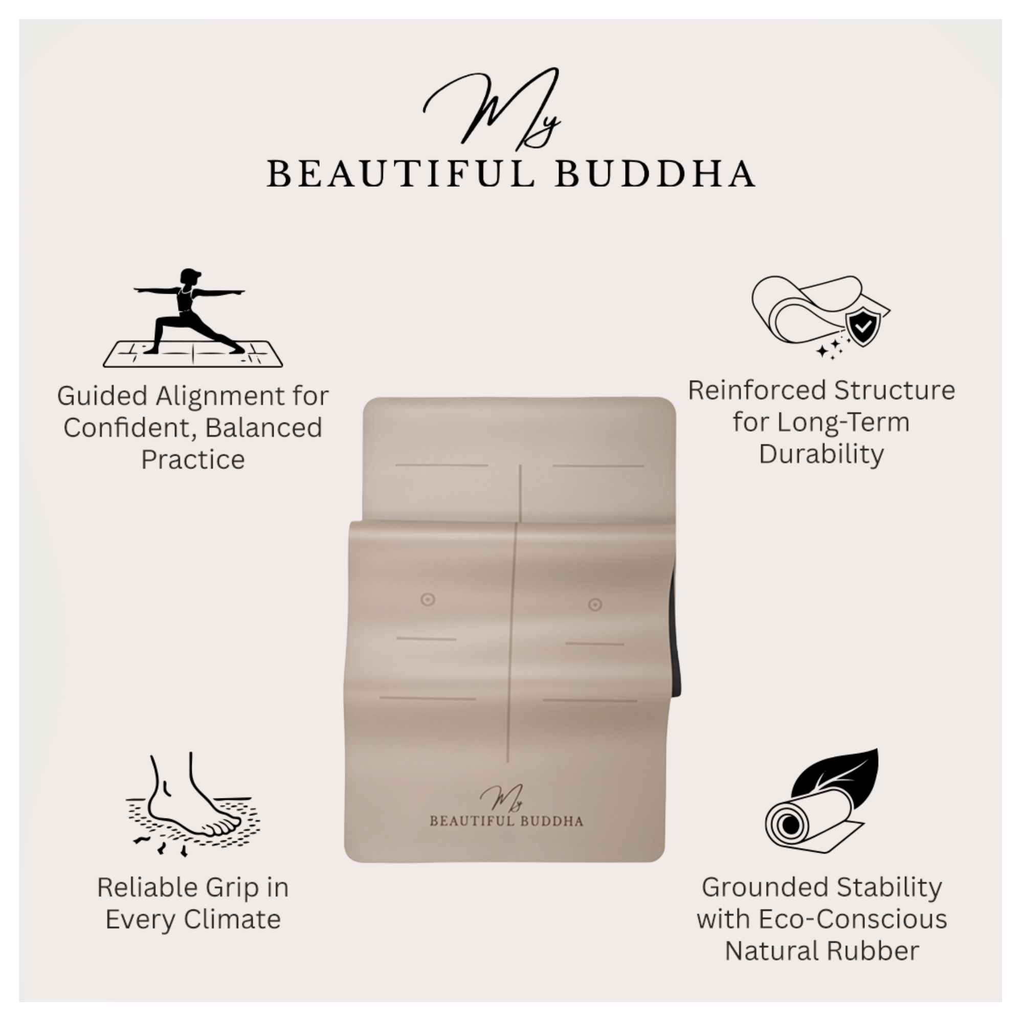MBB Signature 5mm Studio Yoga Mat with a Carry Stretch Strap - Best Seller - Latte
