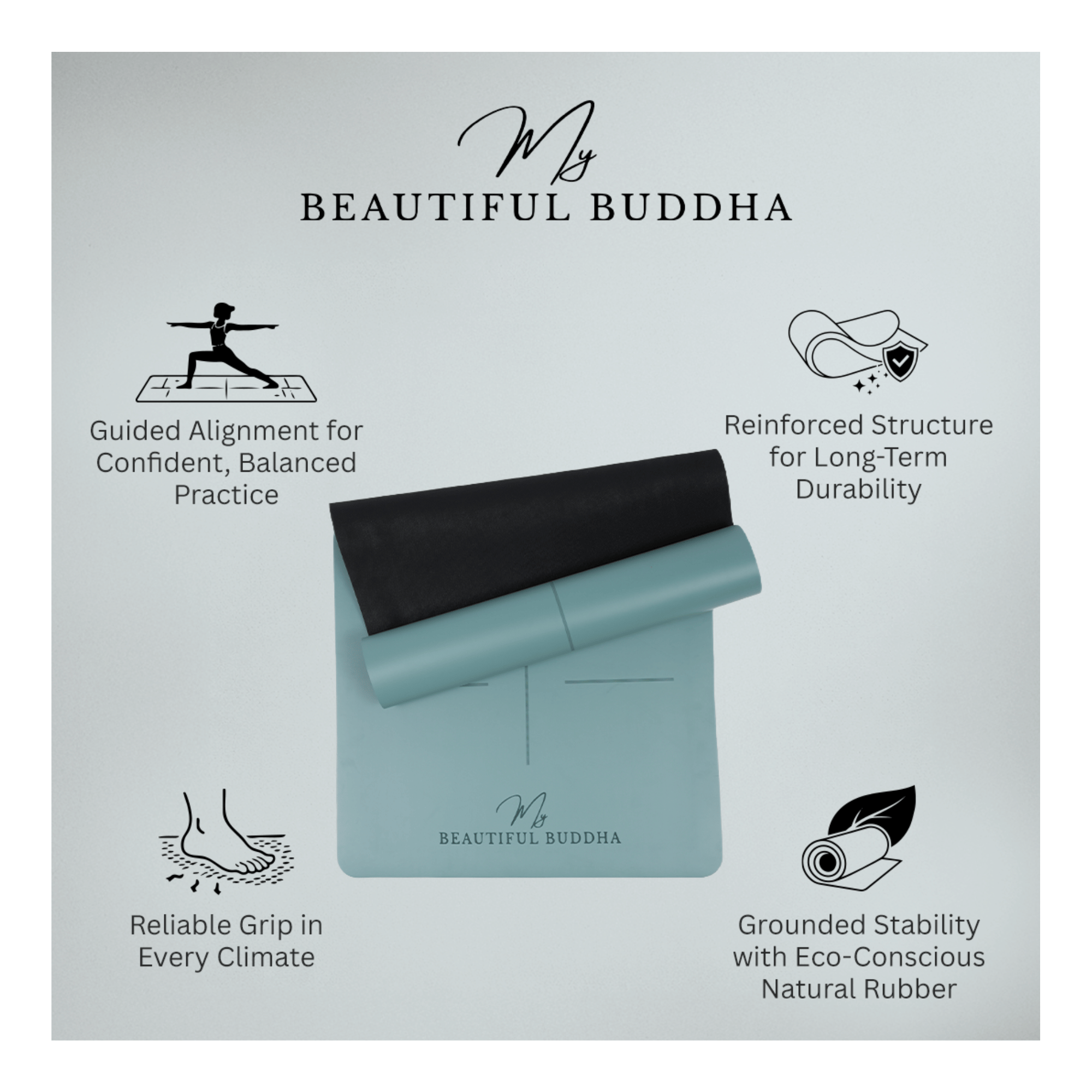MBB Signature 5mm Studio Yoga Mat with a Carry Stretch Strap - Best Seller - Aqua Teal