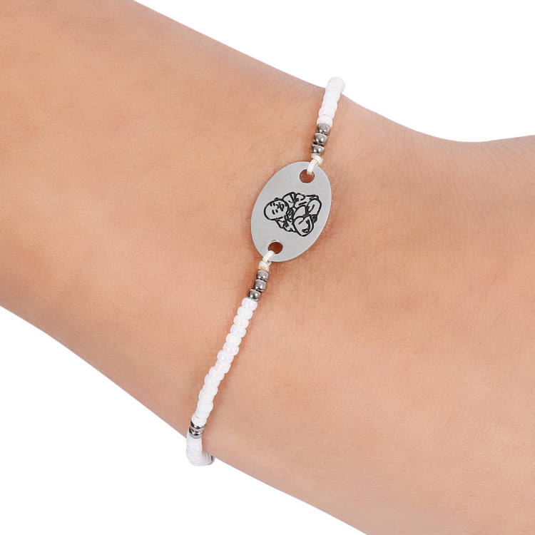 Pearl Silver Buddha Bracelet