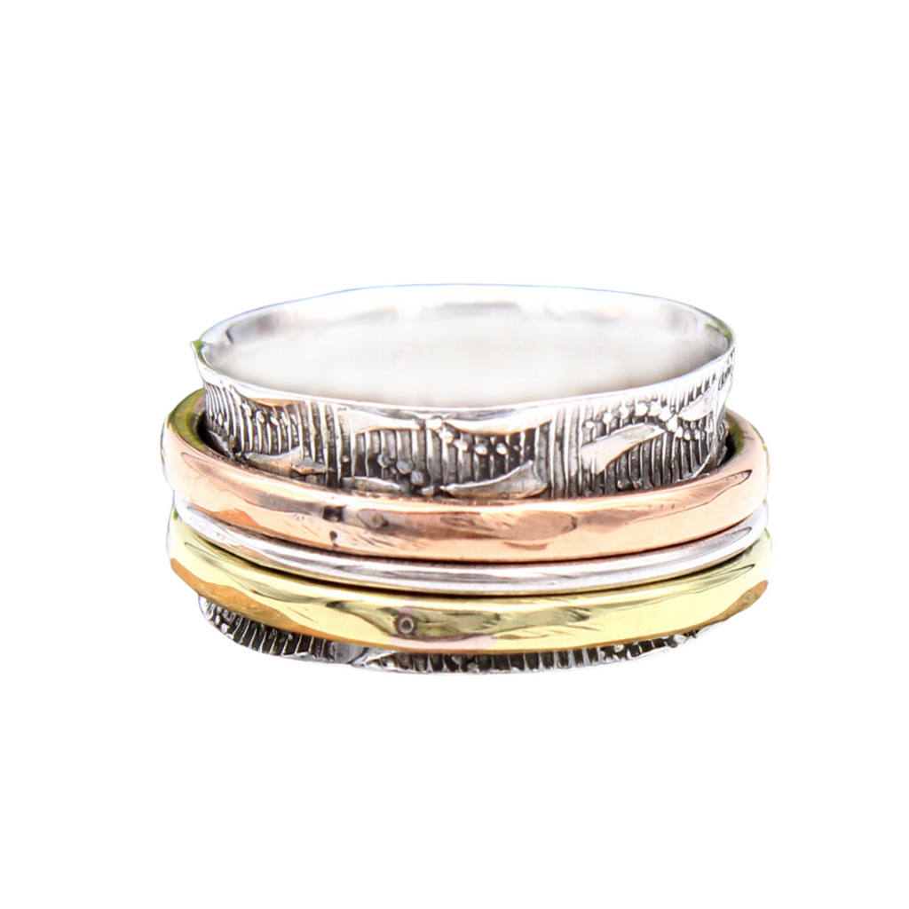 Antique Three Tone Spinner Band Ring - Thin
