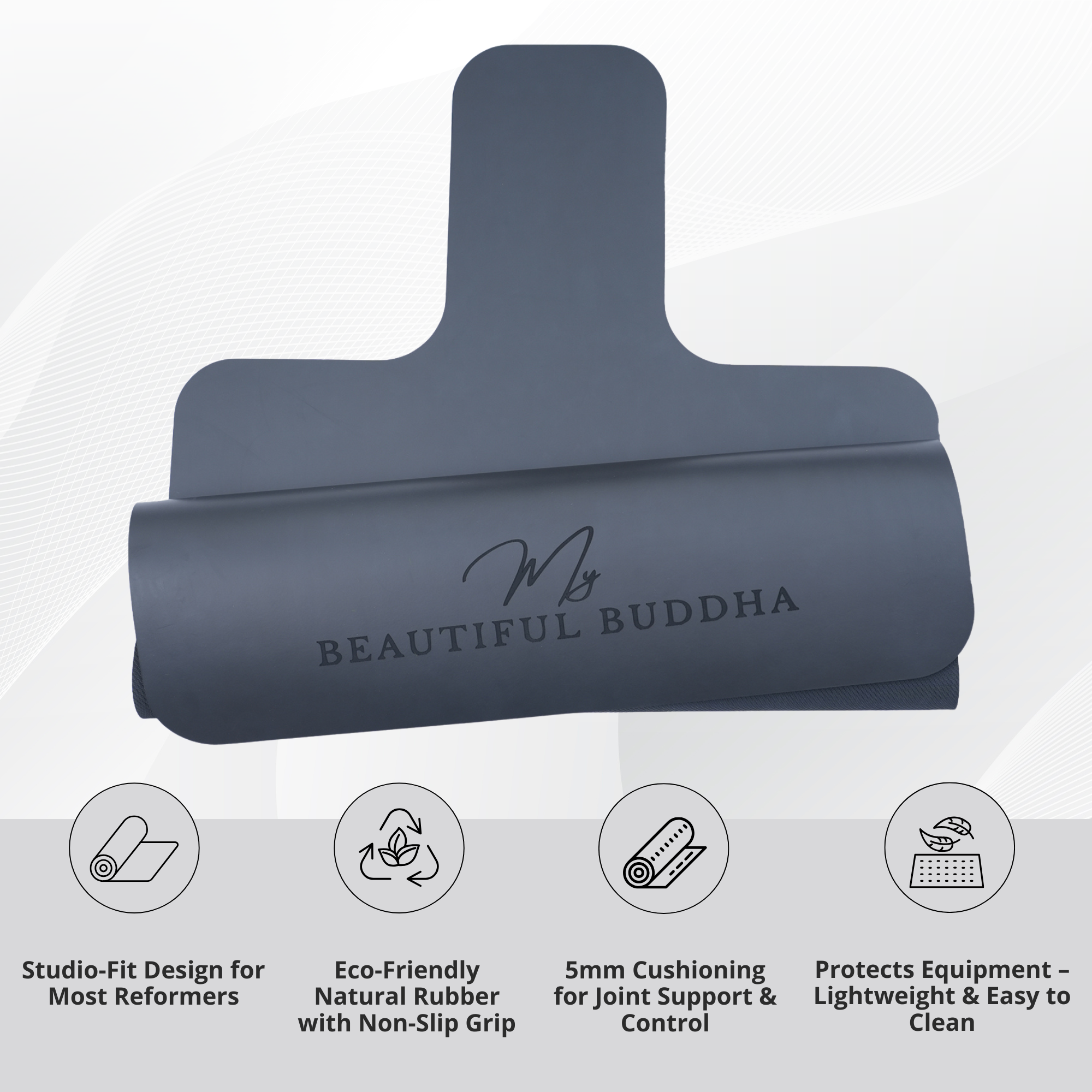 Pilates Reformer Mat – 5mm Cushion – Natural Hypo-Allergenic Hygiene + Carry & Stretch Strap