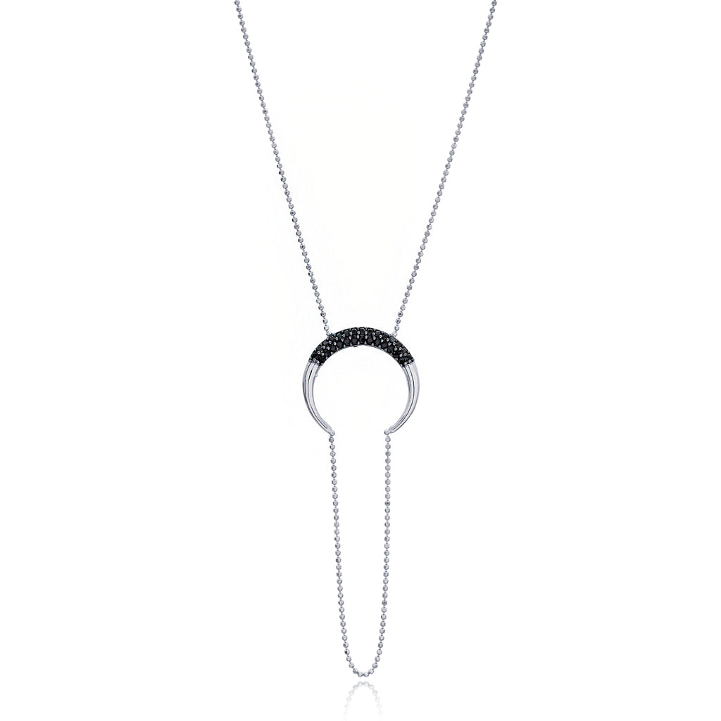 Black Zircon Moon Pendant Sterling Silver Necklace