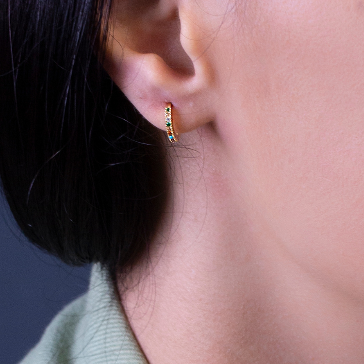 Sterling Silver Multicolour Stone Minimalist Huggie Earrings