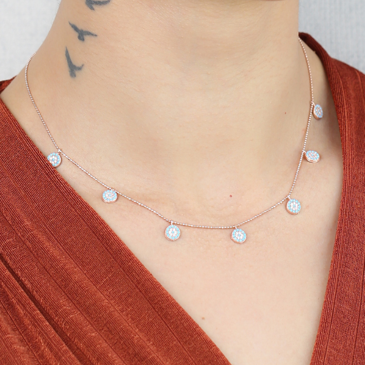 Sterling Silver Minimalist Evil Eye Necklace Rose Gold Plated