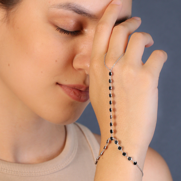 Sterling Silver Black Zircon Stone Elegant Design Slave Bracelet