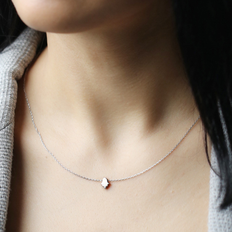 Minimalist Sterling Silver Hamsa Pendant
