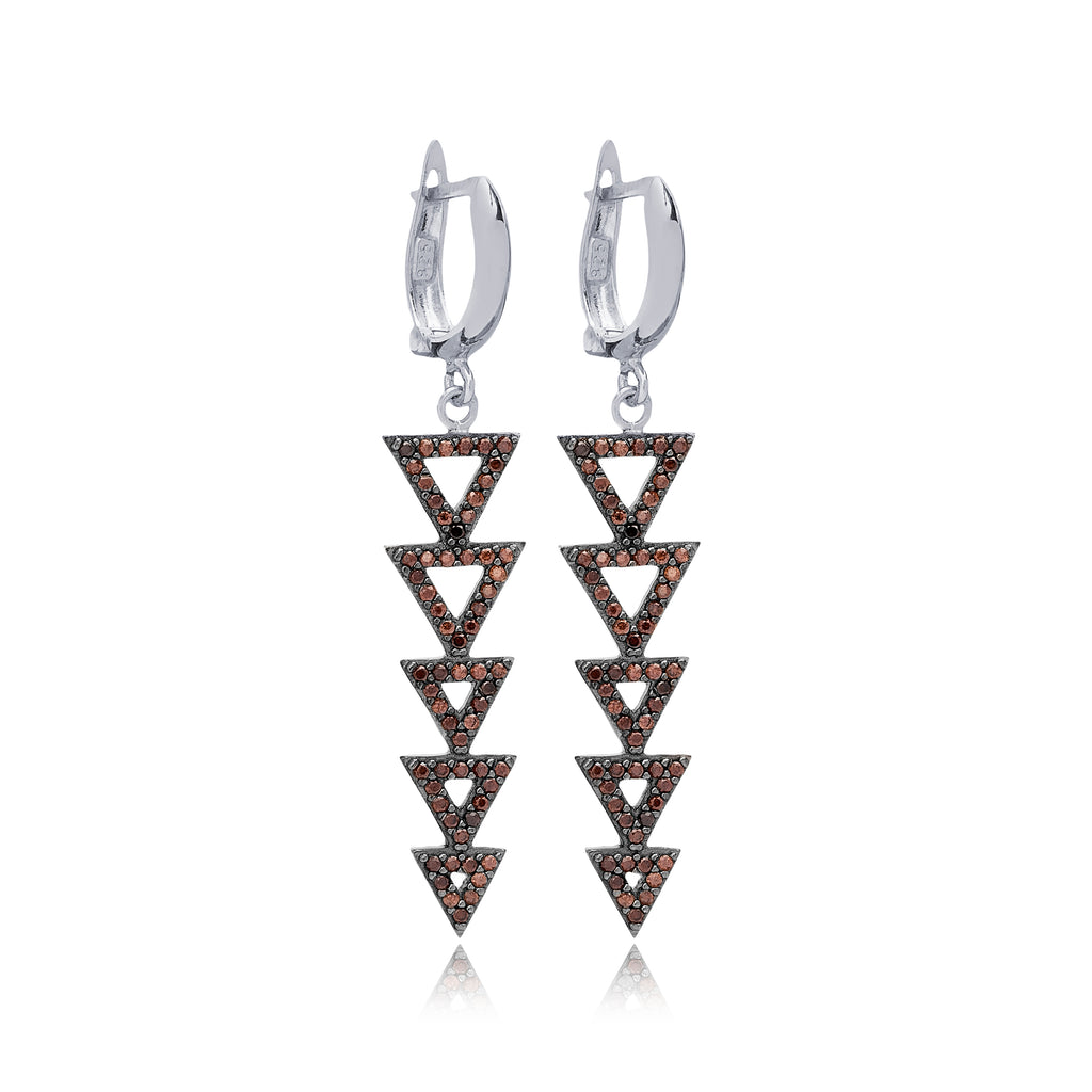 Sterling Silver Dangle Clip On Hollow Triangle Earrings