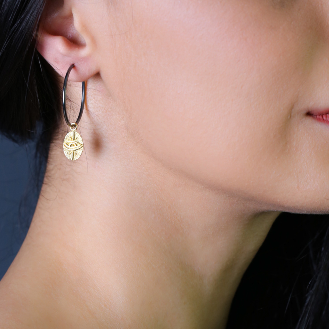 Sterling Silver Vintage Feel Gold Plated Evil Eye Hoop Earrings