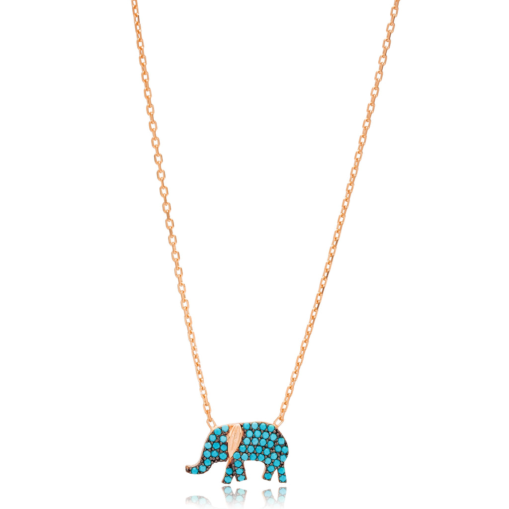 Sterling Silver Turquoise Elephant Pendant Necklace