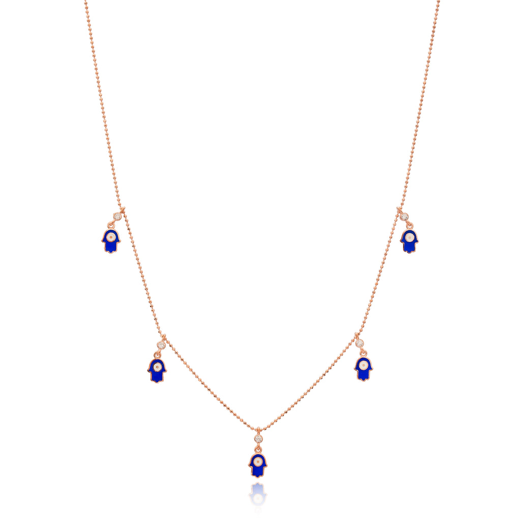 Sterling Silver Blue Enamel Hamsa Charm Necklace