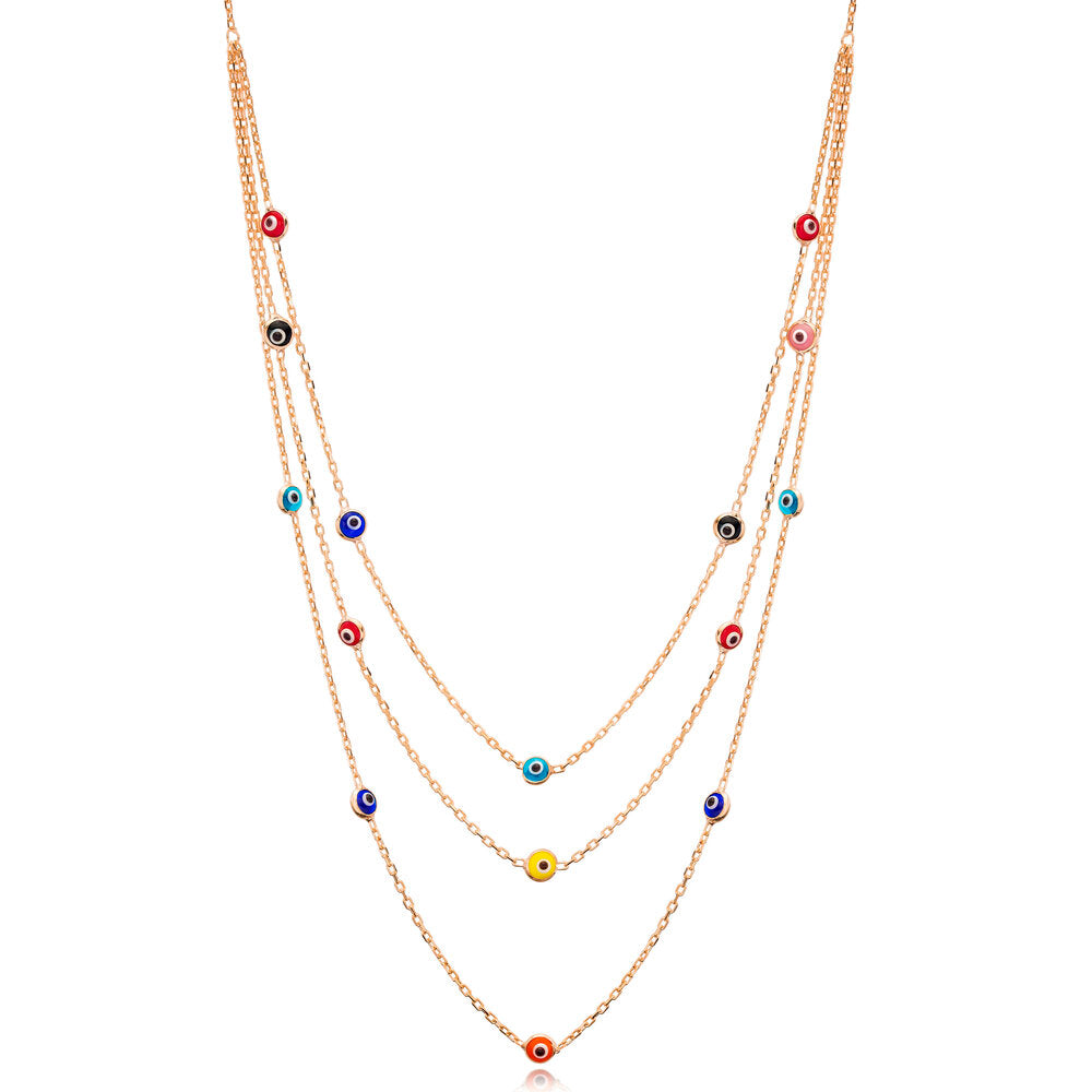 Sterling Silver Multi Colour Evil Eye Layered Necklace