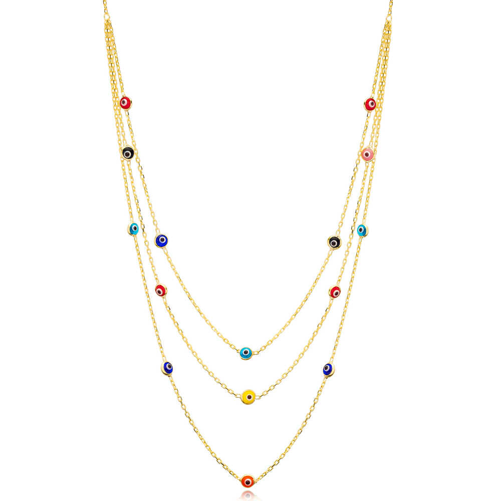Sterling Silver Multi Colour Evil Eye Layered Necklace