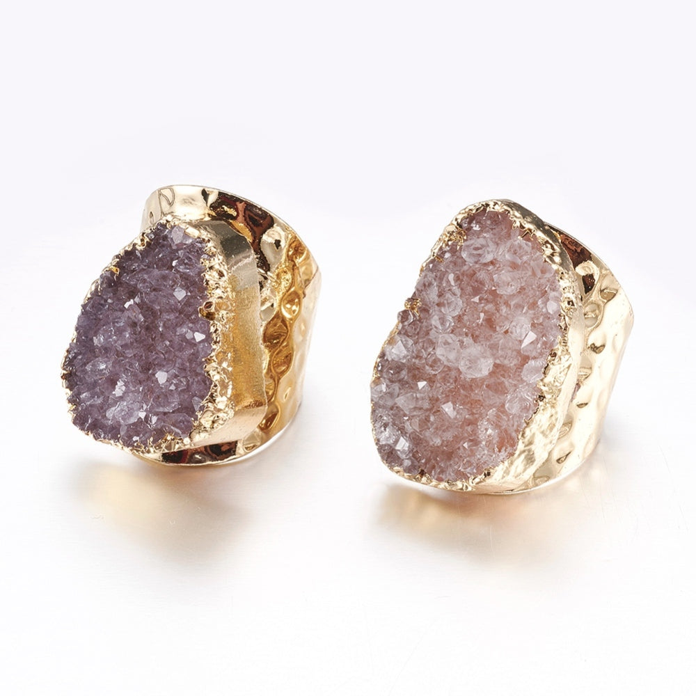 Natural Amethyst Druzy Cuff Ring