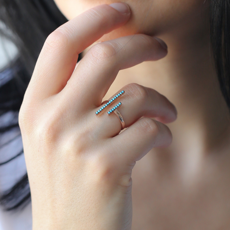 Sterling Silver Micro Pave Turquoise Bar Ring