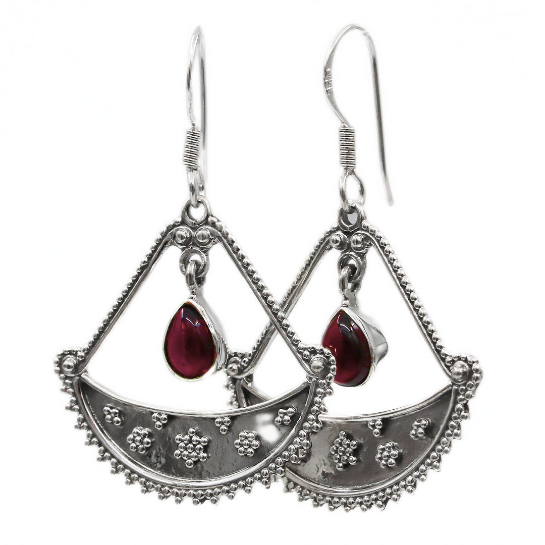 Crescent Garnet Tear Drop Earrings