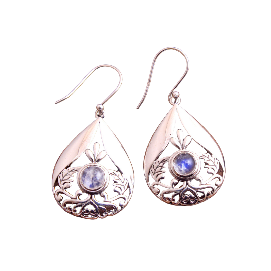 Persian Textured Moonstone Pendant Earrings
