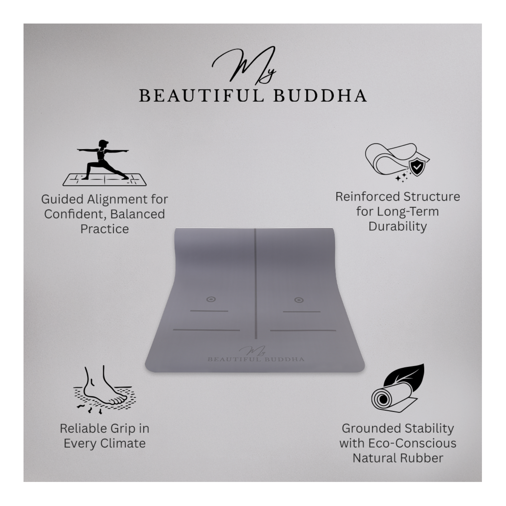 MBB Signature 5mm Studio Yoga Mat with a Carry Stretch Strap - Best Seller - Graphite Light Grey