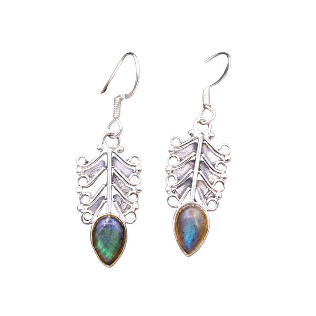 Leaf Motif with Labradorite Tear Drop Earrings
