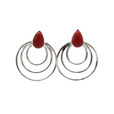 Triple Circle Red Coral Drop Earrings