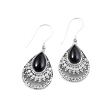 Detailed Teardrop Black Onyx Earrings