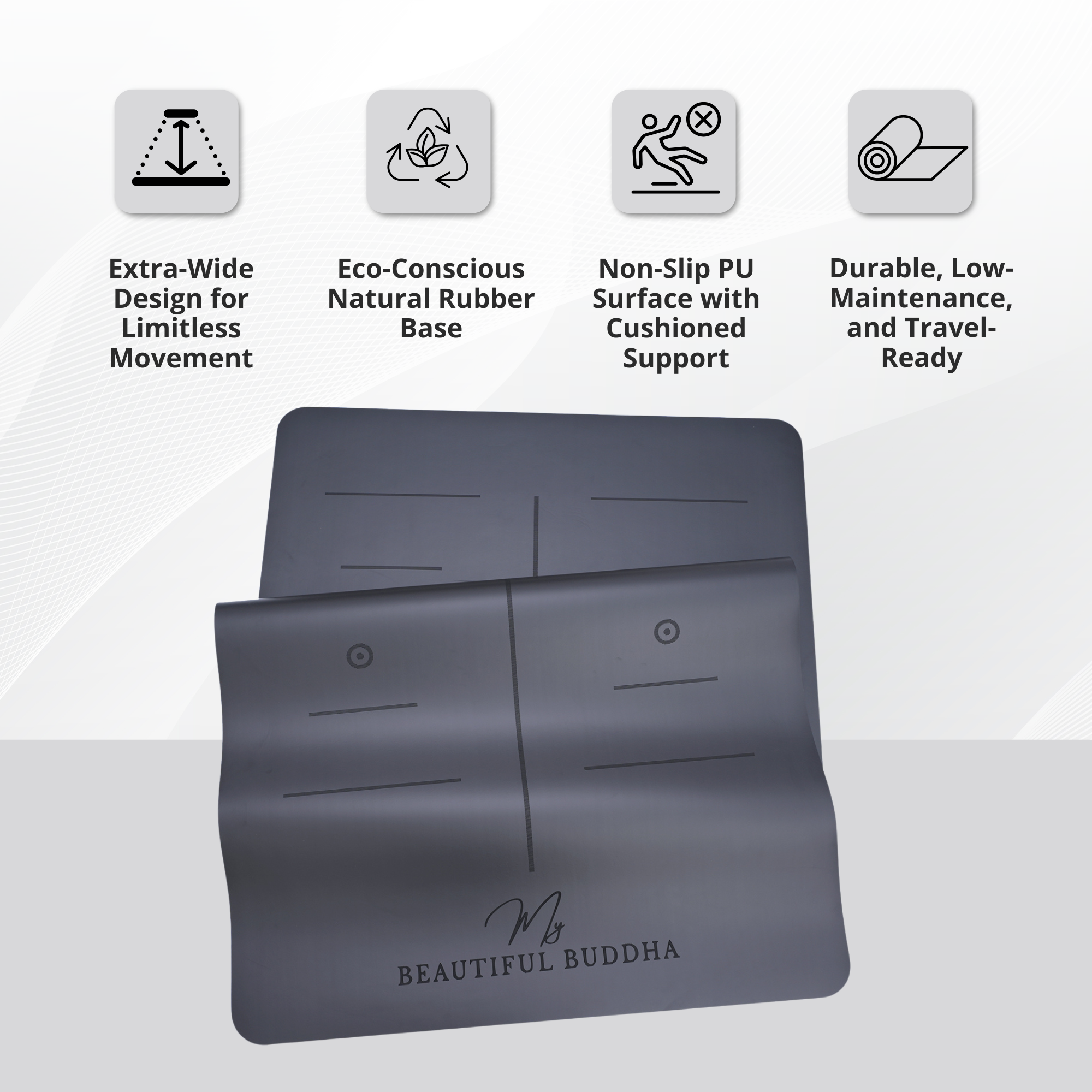 Premium Yoga Mat – Extra Width 86cm – (X-WIDE) + Carry & Stretch Strap