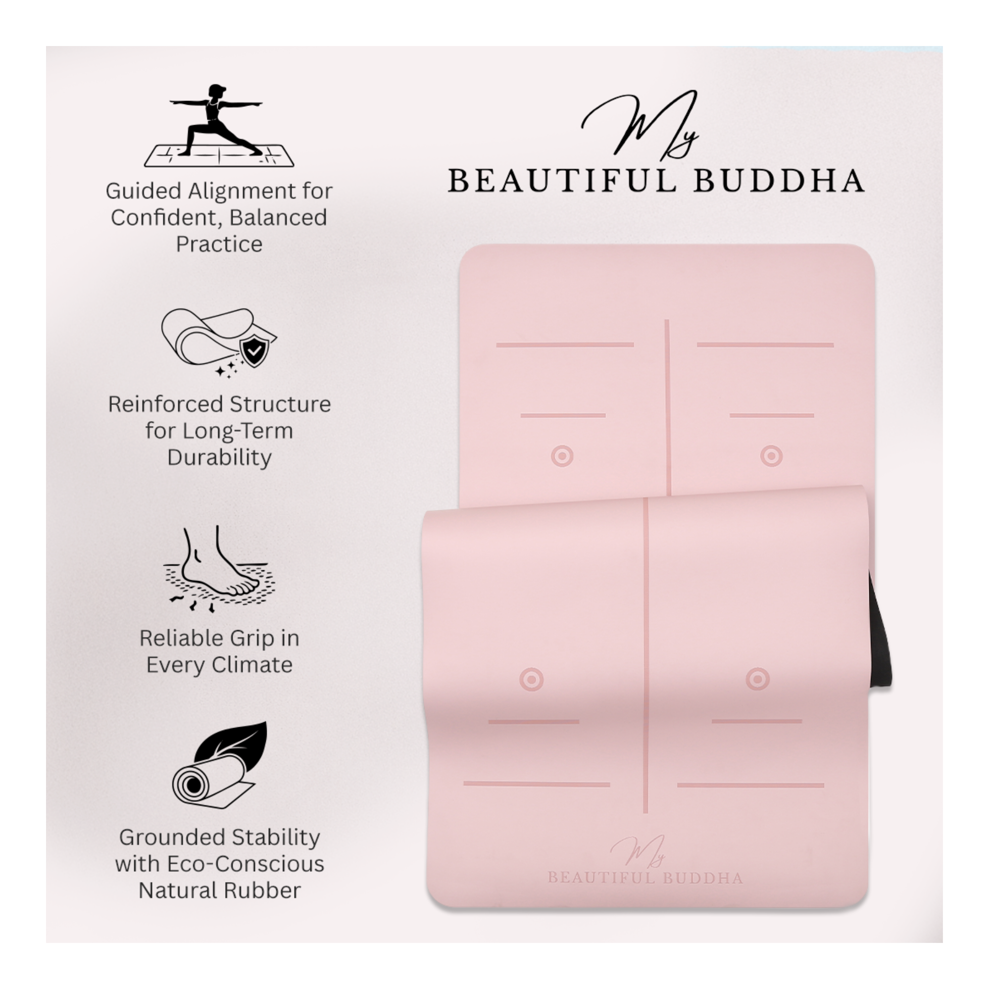 MBB Signature 5mm Studio Yoga Mat with a Carry Stretch Strap - Best Seller - Pastel Pink