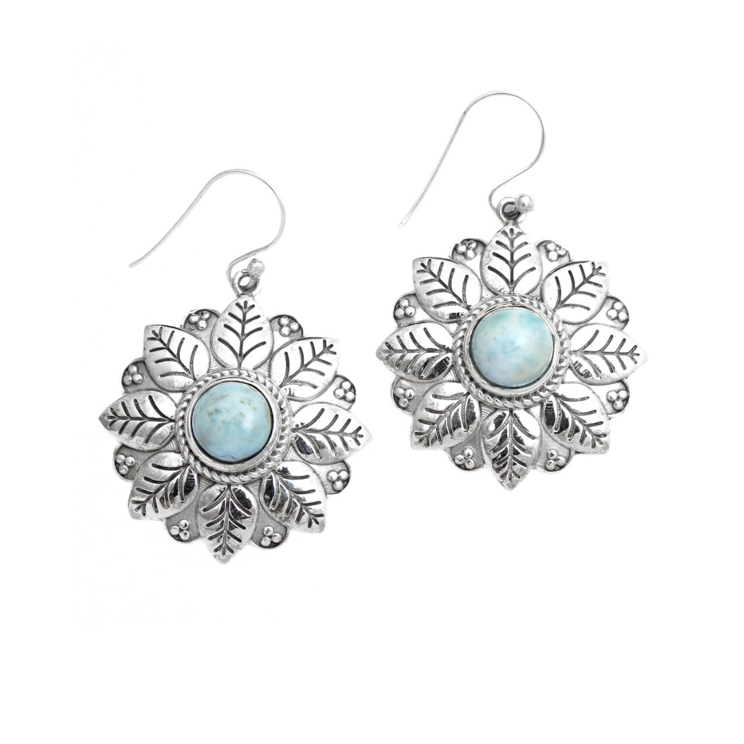 Larimar Round Flower Earrings