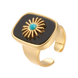 Natural Black Agate & Turquoise Cuff Ring