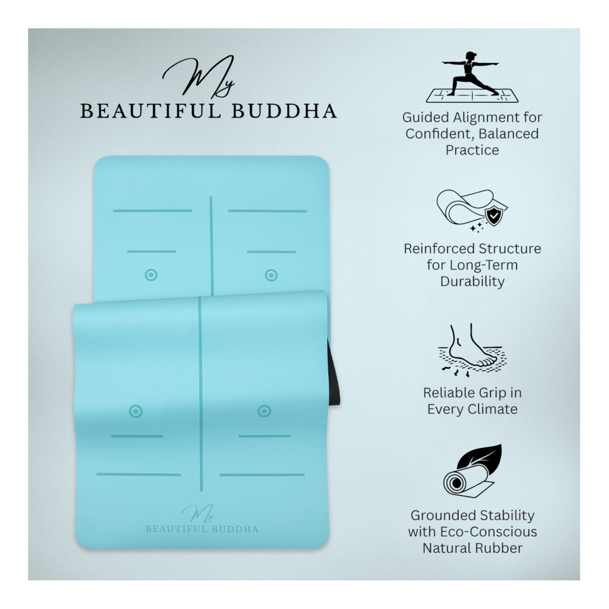 MBB Signature 5mm Studio Yoga Mat with a Carry Stretch Strap - Best Seller - Aqua Alaskan