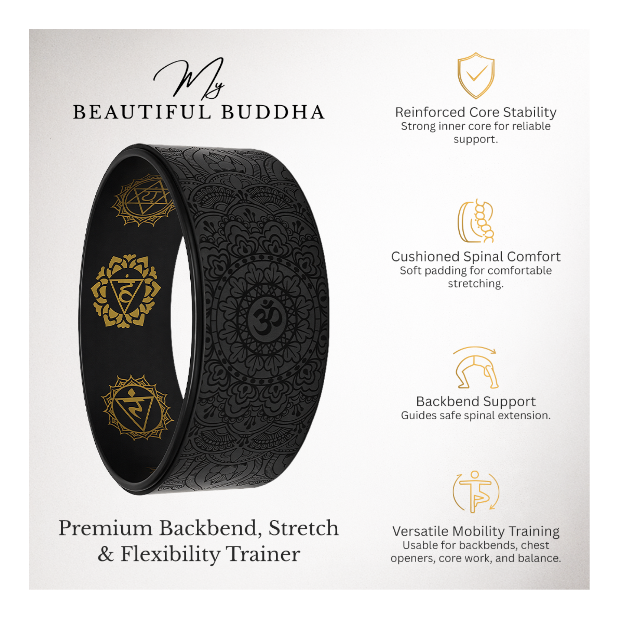 Midnight Gold Yoga Wheel – Premium Backbend, Stretch & Flexibility Trainer