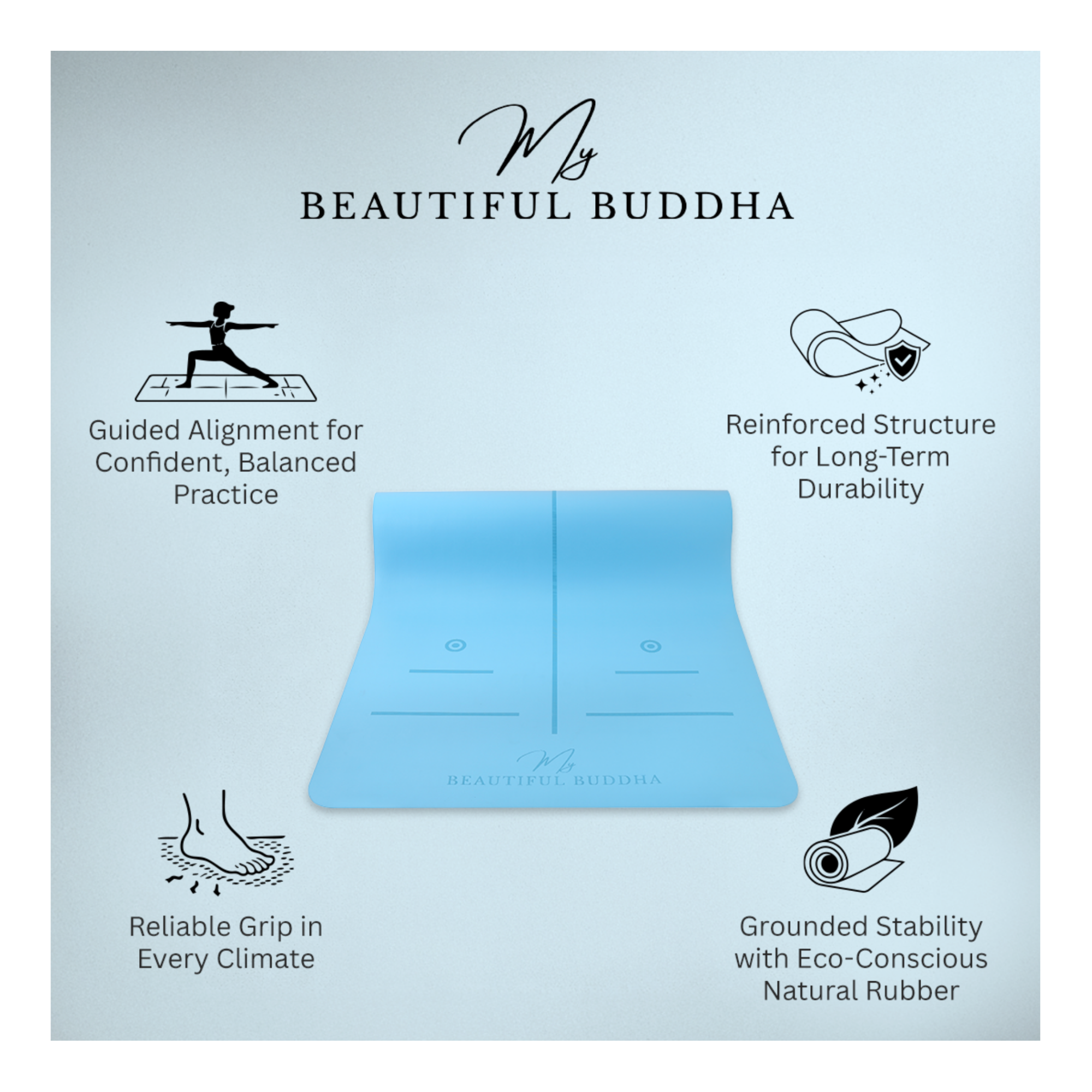 MBB Signature 5mm Studio Yoga Mat with a Carry Stretch Strap - Best Seller - Lapis Blue