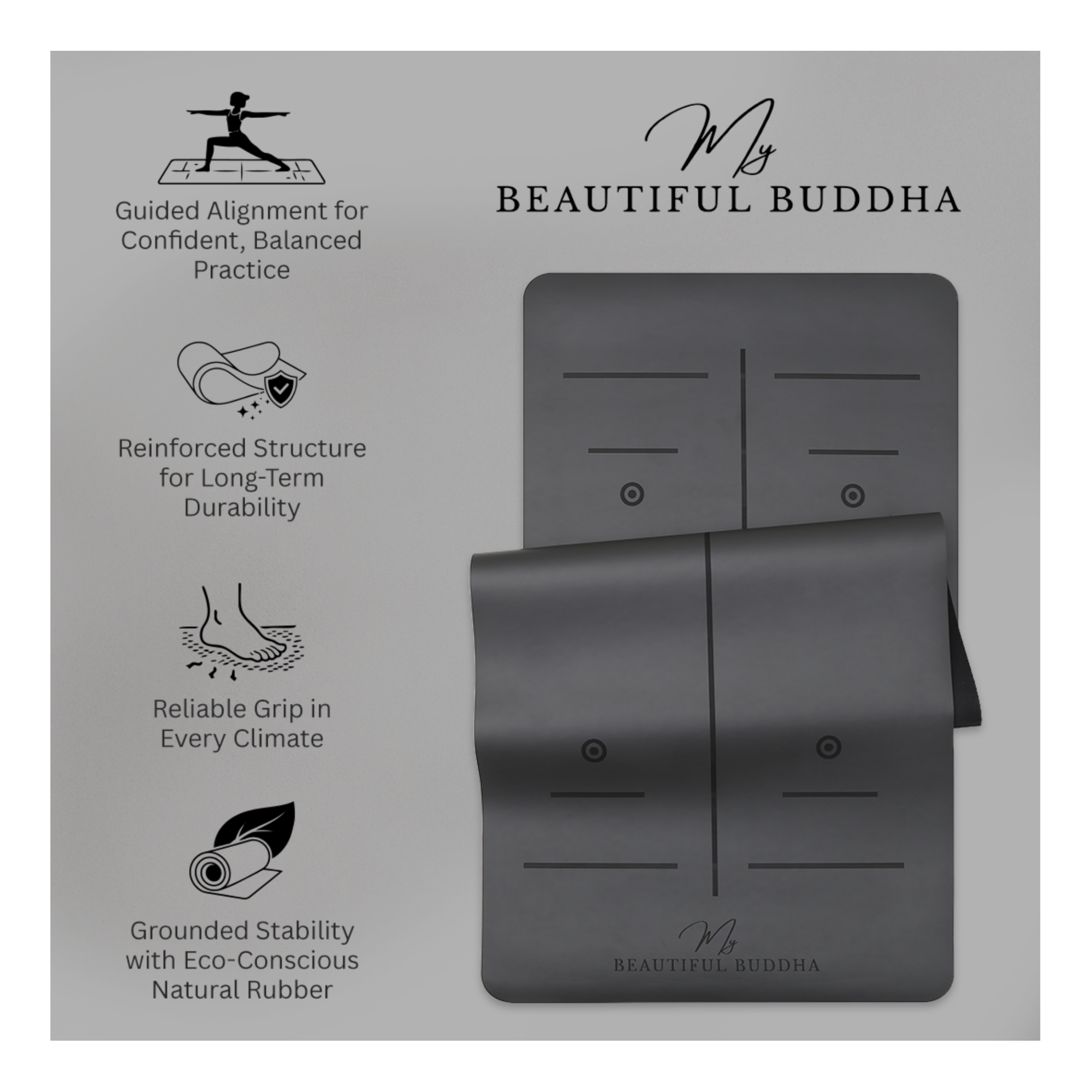 MBB Signature 5mm Studio Yoga Mat with a Carry Stretch Strap - Best Seller - Midnight Black