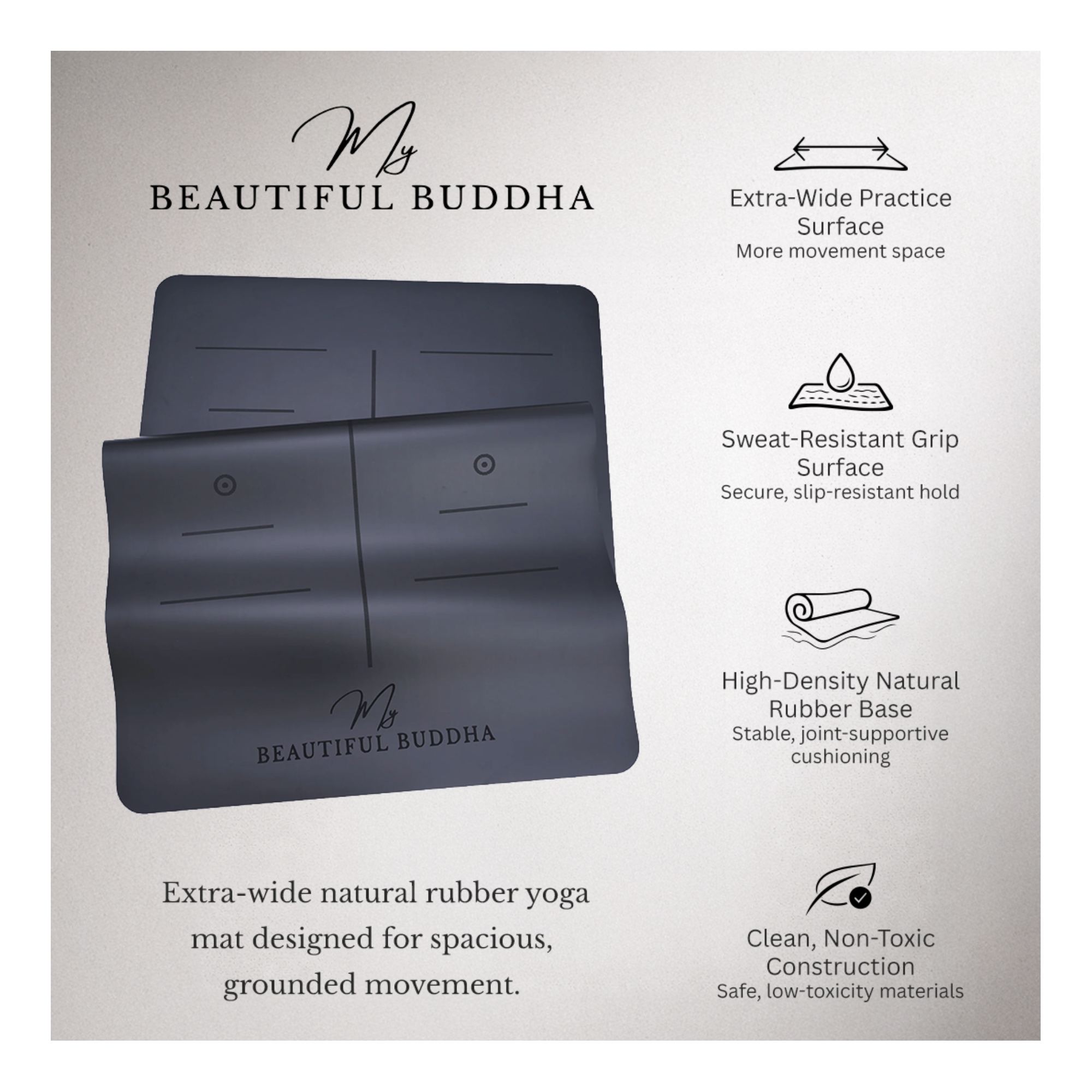 Premium Yoga Mat – Extra Width 86cm – (X-WIDE) + Carry & Stretch Strap