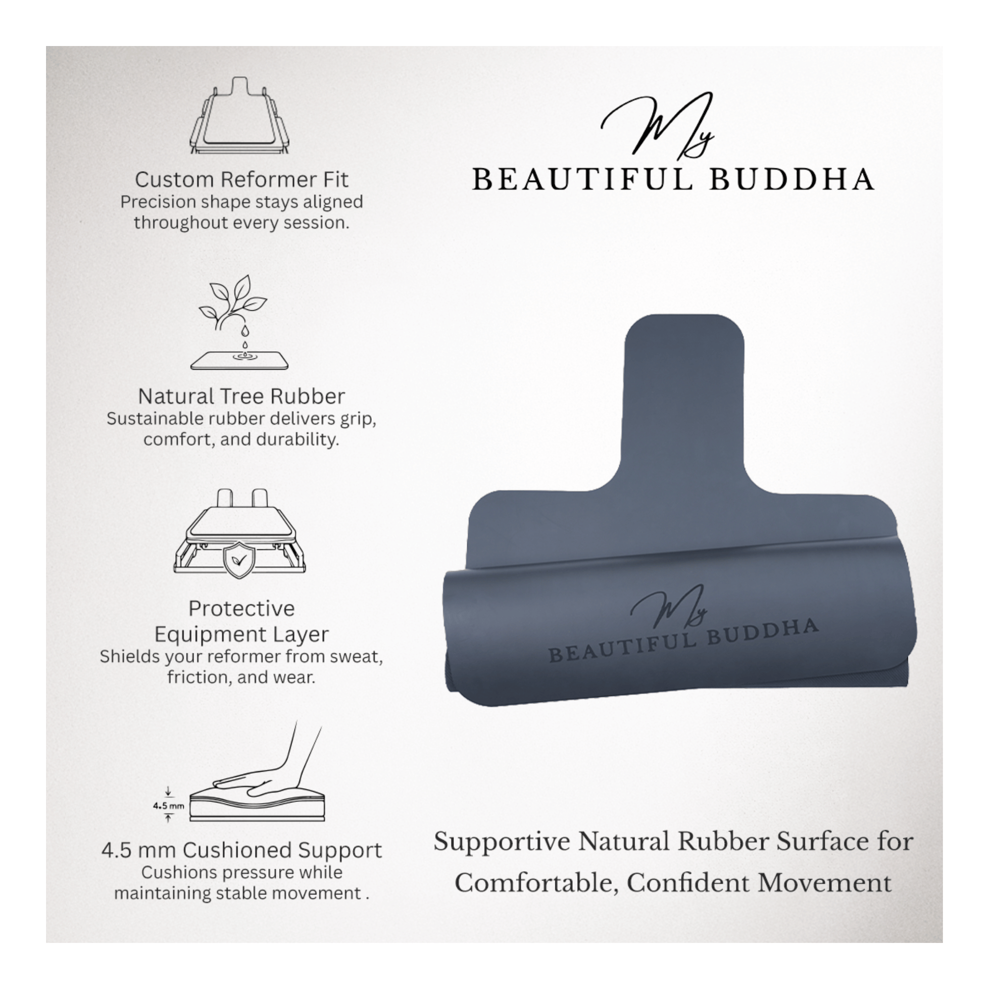 Pilates Reformer Mat – 5mm Cushion – Natural Hypo-Allergenic Hygiene