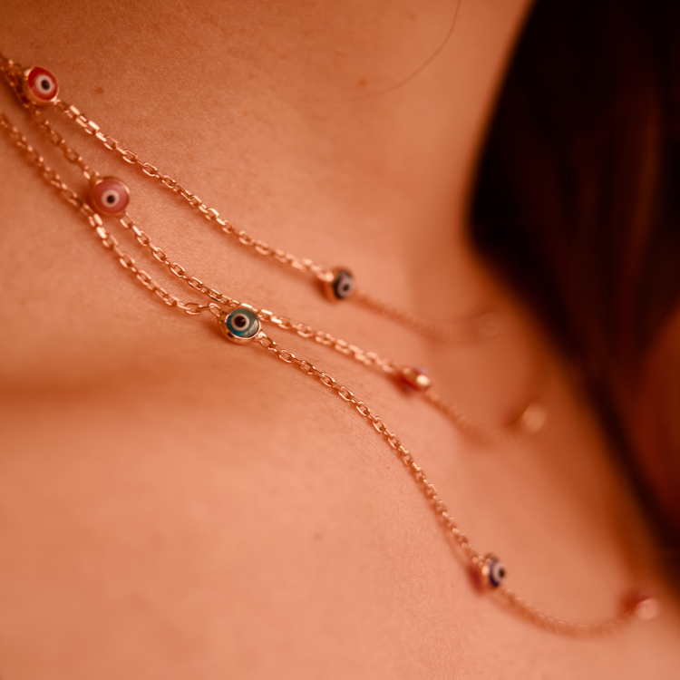 Sterling Silver Multi Colour Evil Eye Layered Necklace