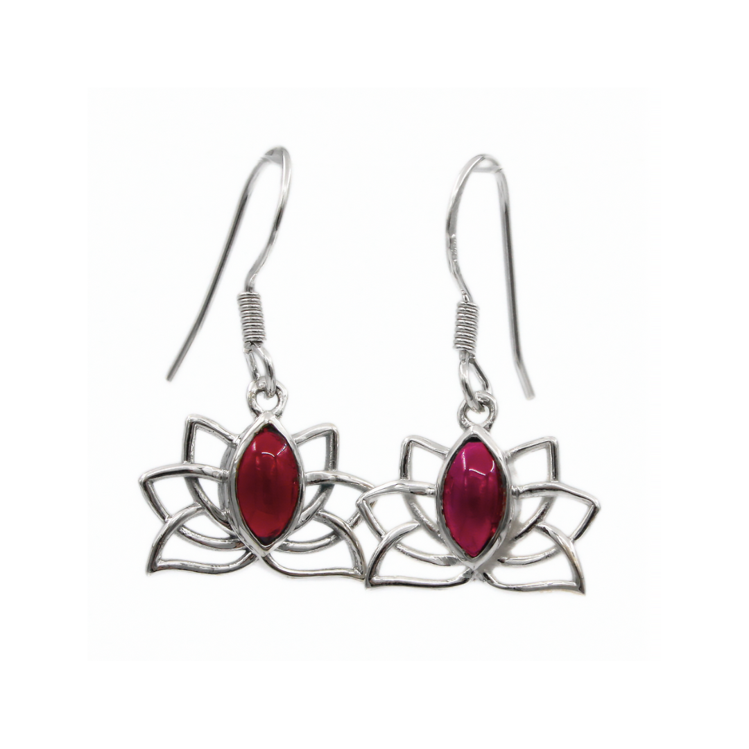 Garnet Lotus Flower Dangle Earrings