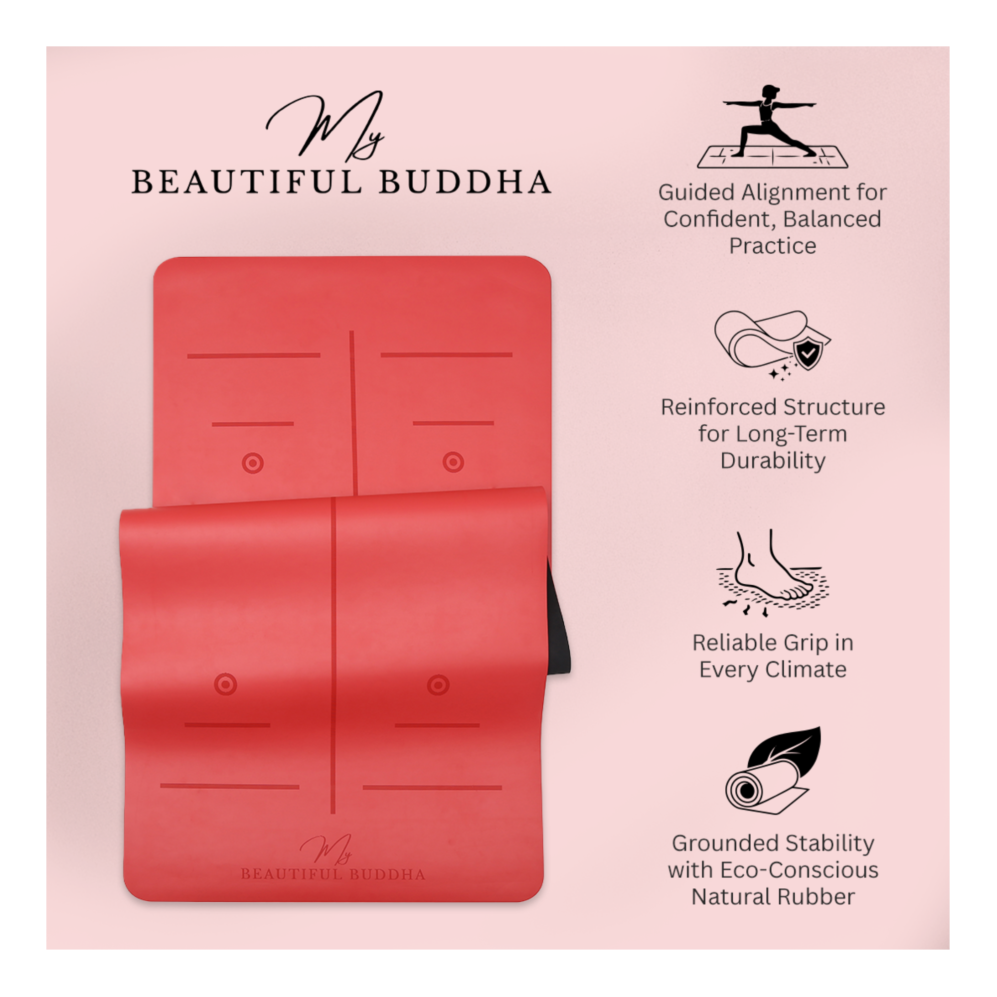 MBB Signature 5mm Studio Yoga Mat with a Carry Stretch Strap - Best Seller - Ardor Red