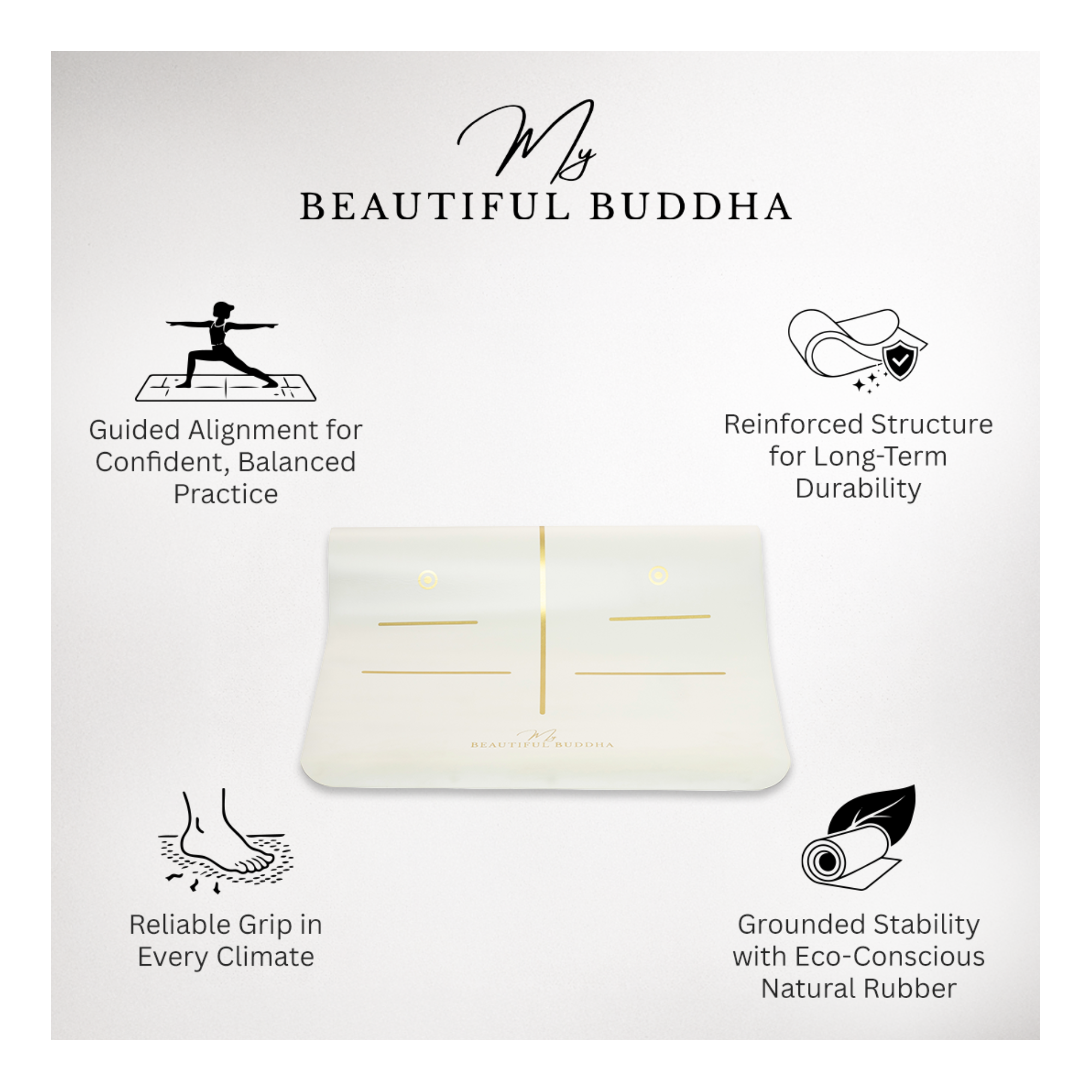 MBB Signature 5mm Studio Yoga Mat with a Carry Stretch Strap - Best Seller - Everest White
