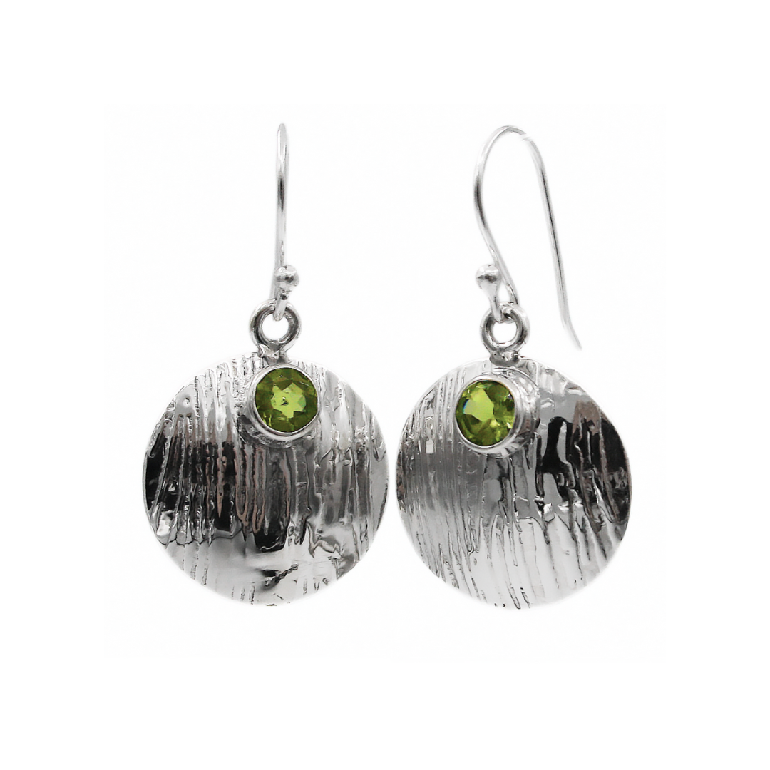 Basket Weave Disc Drop Peridot Earrings